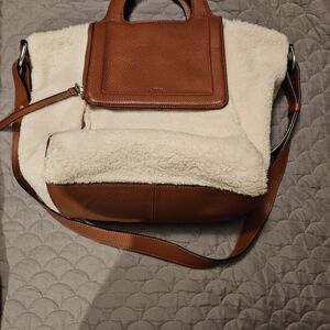 Vince Camuto Brown and Cream Shoulder Bag